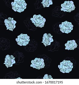 Seamless vector pattern of roses. Decoration print for wrapping, wallpaper, fabric, textile. Design for birthday, wedding, Valentine's Day, Mother's day, Women's Day and other holiday.