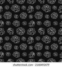 Seamless vector pattern of roses. Decoration print for wrapping, wallpaper, fabric, textile. Design for birthday, wedding, Valentine's Day, Mother's day, Women's Day and other holiday. Linear roses.