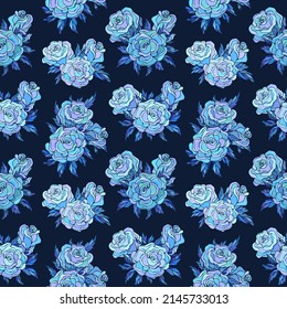 Seamless vector pattern of roses. Decoration print for wrapping, wallpaper, fabric, textile. Design for birthday, wedding, Valentine's Day, Mother's day, Women's Day and other holiday.