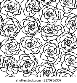 Seamless vector pattern with roses flower. Black and white floral background. Usable for wrapping paper, book covers, textile
