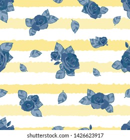 Seamless vector pattern with Roses and stripes - Great as a summer textile print, party invitation or packaging. Surface pattern design. 