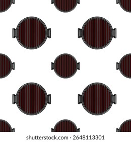 Seamless vector pattern of round grill grates in dark maroon and gray, ideal for kitchen or BBQ design backgrounds.