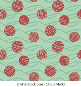 A seamless vector pattern with round red christmas ornaments. Surface print design.