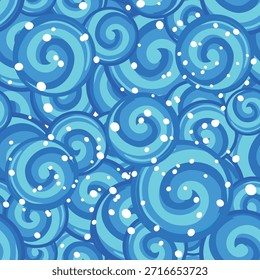 Seamless vector pattern with round red swirl candies in a bright cartoon style. Playful repeating design perfect for packaging, textiles, gift wrap, festive decor, and sweet-themed projects.