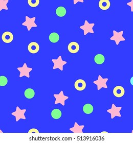 Seamless vector pattern with rounds and stars on deep blue for wrapping, kraft, cards, print, fabric