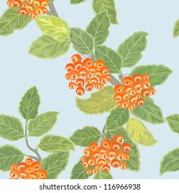 Seamless vector pattern with rowan leaves and rowanberries