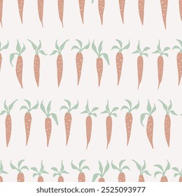 Seamless vector pattern with rows of hand drawn carrots, fabric print for baby and kids textile
