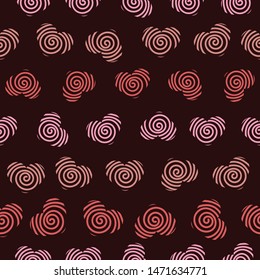 A seamless vector pattern with rows of hearts with swirls on them. Surface print design.