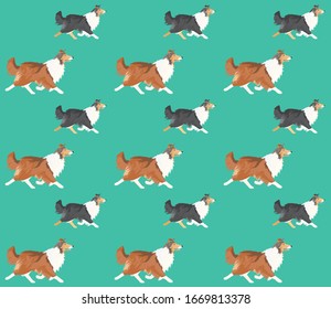Seamless vector pattern. Running black and red collies on the turquoise background