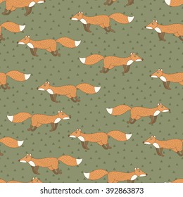 seamless vector pattern with running foxes.