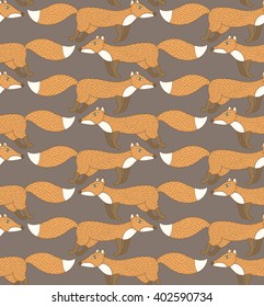 seamless vector pattern with running red foxes.