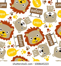 seamless vector pattern of safari elements cartoon, funny lion family