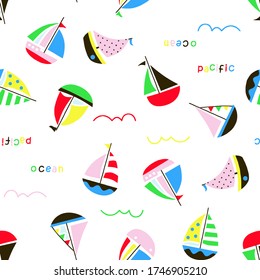 seamless vector pattern sailboat. Fun summer holiday concept.