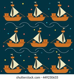 Seamless vector pattern of sailboat. Suitable for fabric, greeting card, advertisement, wrapping.