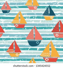 Seamless vector pattern with sailboats and waves.
