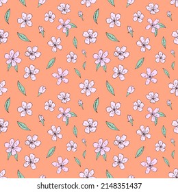 Seamless vector pattern of sakura flowers. Decoration print for wrapping, wallpaper, fabric, textile. Spring background.