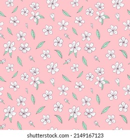 Seamless vector pattern of sakura flowers. Decoration print for wrapping, wallpaper, fabric, textile. Spring background.