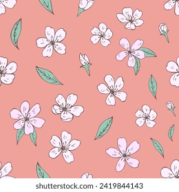 Patrón vectorial sin foco de flores sakura. Impresión decorativa para envolturas, papel pintado, tela, textil. Fondo de primavera.