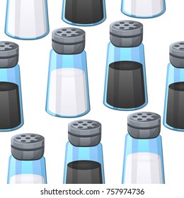 Seamless vector pattern with salt and pepper glass shaker with metal cap