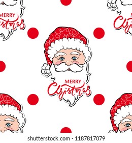 Seamless vector pattern with Santa Claus. Merry Christmas and Happy New Year background. For Christmas cards, banners, wrapping paper, tags and labels. Beautiful winter backdrop.