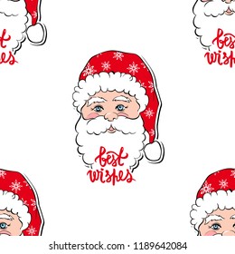Seamless vector pattern with Santa Claus. Merry Christmas and Happy New Year background. For Christmas cards, banners, wrapping paper, tags and labels. Beautiful winter backdrop.