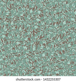 A seamless vector pattern with scattered leaves in pale green and brown. Surface print design.