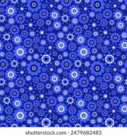 Seamless vector pattern with a scattering of simple geometric flowers. Bright blue print for textiles, fabrics, wallpaper, covers, surfaces.