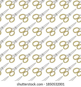 Seamless vector pattern scissors with colored rings on a white background. Clothing industry, sewing, hairdressing, for fabric, textiles, paper, Wallpaper, backdrop.