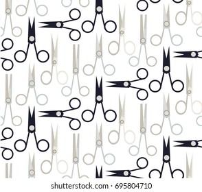 Seamless vector pattern with scissors for hair, for manicure, for beard. Scissors of different shape and length.