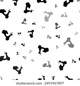 Seamless vector pattern with scooter symbols, creating a creative monochrome background with rotated elements. Vector illustration on white background
