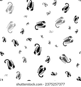 Seamless vector pattern with scorpio symbols, creating a creative monochrome background with rotated elements. Vector illustration on white background