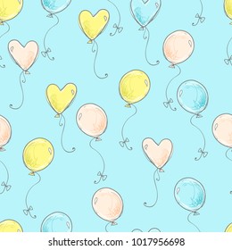 Seamless vector pattern. Scrapbooking, background, wrapping paper. Air balloons fly. Pastel colors