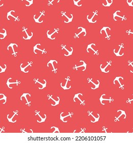 Seamless vector pattern with sea anchors. Nautical theme with white anchors on a pink background for a textile print.