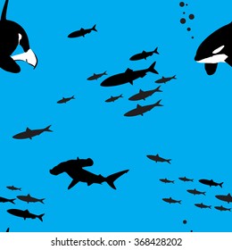 Seamless vector pattern with sea creatures