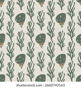 Seamless vector pattern with sea elements. Elegant background for surface design. 