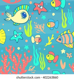 Seamless Vector Pattern of Sea Habitants
