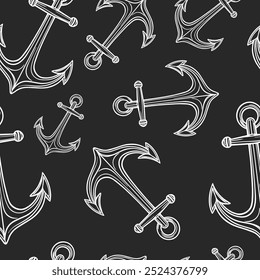 Seamless vector pattern with sea marine anchors. Simple doodle style. Grid	