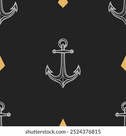 Seamless vector pattern with sea marine anchors. Simple doodle style. Grid	