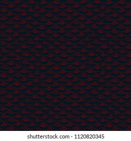 seamless vector pattern with sea motive, engraving of red fish scales on a blue background