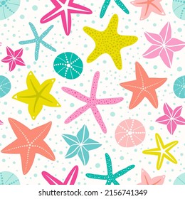 Seamless vector pattern with sea stars in trendy color palette. Great for textile, wrapping paper, wallpaper, baby shower.