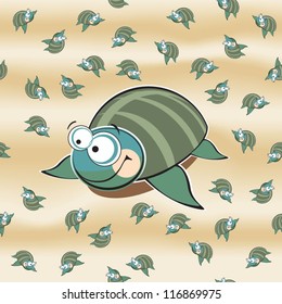 Seamless vector pattern with sea turtles. Big and little.