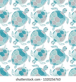 Seamless vector pattern of sea turtles and tropical fish