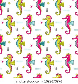 Seamless vector pattern with seahorses for typography poster, card, label, brochure, flyer, page, banner design. Vector illustration background