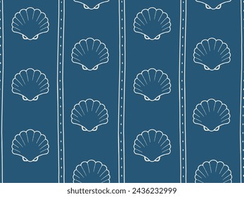 Seamless vector pattern. Seashell outlines forming vertical stripes. Background, textile, wallpaper