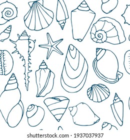 Seamless vector pattern with seashells.
