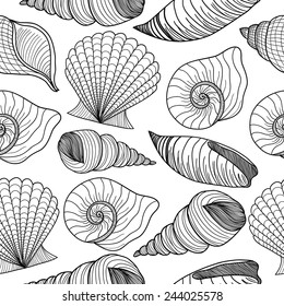 Seamless vector pattern with seashells