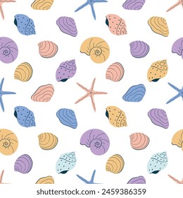 Seamless vector pattern with seashells.