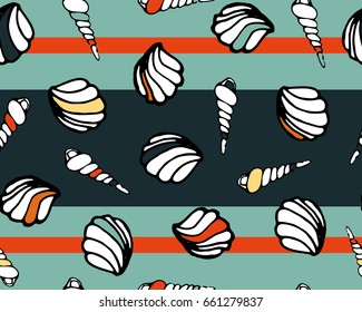 seamless vector pattern with seashells.