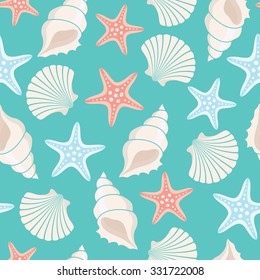 seamless vector pattern with seashells and starfish