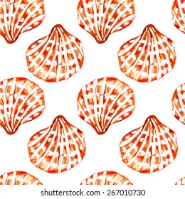 Seamless vector pattern with seashells. Watercolor texture. Vector background with seashells. Can be used for wallpaper,  banner, pack, web page.  